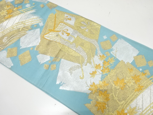 JAPANESE KIMONO / ANTIQUE FUKURO OBI / SILK / WOVEN CARRIAGE & BRIDGE